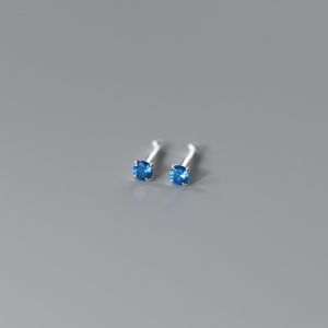 Sterling Silver Blue Earrings Minimal Earrings Rhinestone Classic Stud Earrings